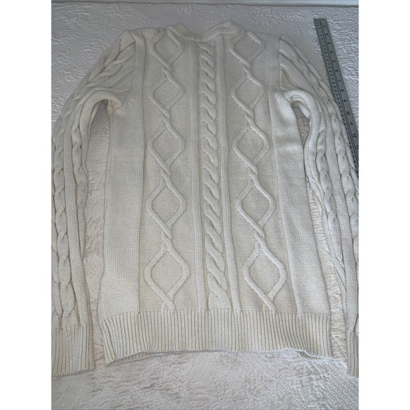 Disney Sweater Women Medium Ivory Cable Knit MINNIE MOUSE Large Logo Classic - Picture 8 of 8